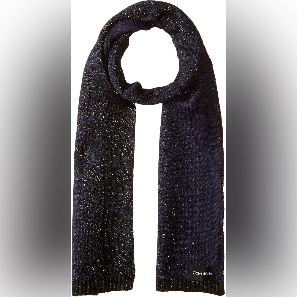 Calvin Klein Womens Lurex Ombre Scarf Navy‎ Metallic Knit A8KS4827 NWT